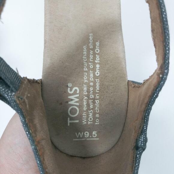 TOMS Sienna Denim Metallic Strappy Wedge Sandal Vacation Size 9.5 - Picture 11 of 11
